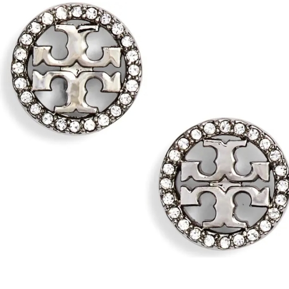Tory Burch circle crystal stud earrings silver new - Picture 4 of 9